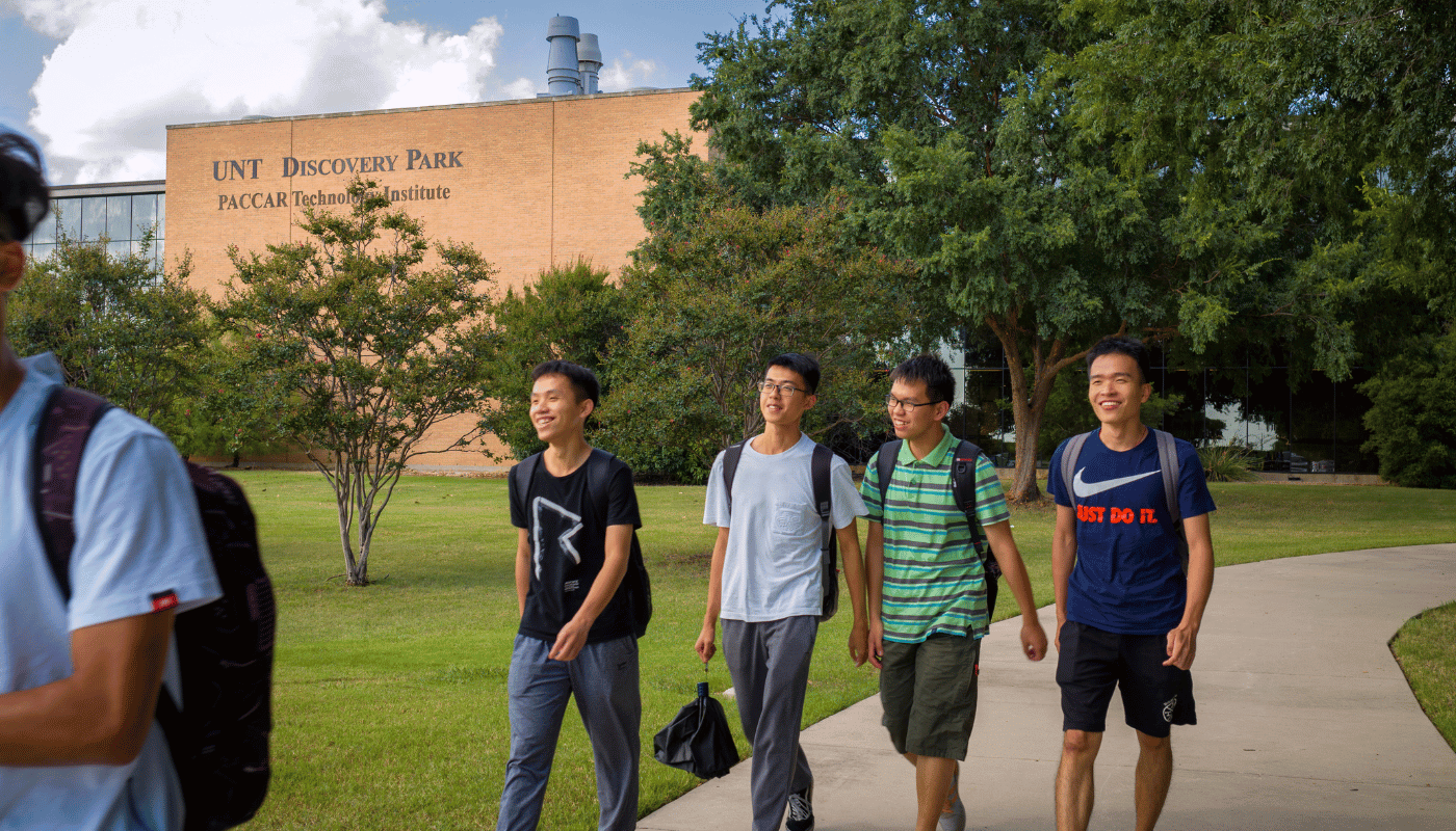 students walking at discovery park
