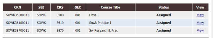 Course Request screen