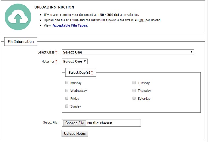 Upload instruction page