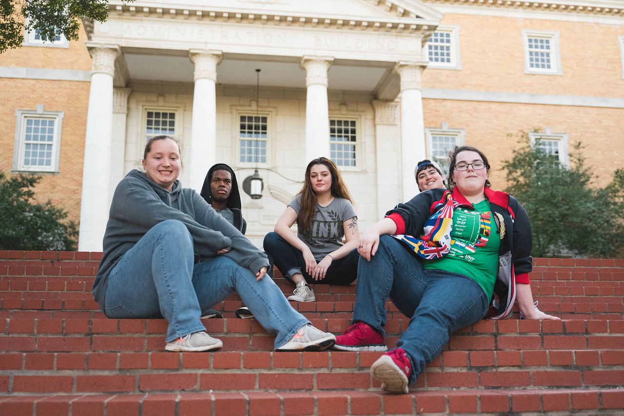 Students sitting on steps
