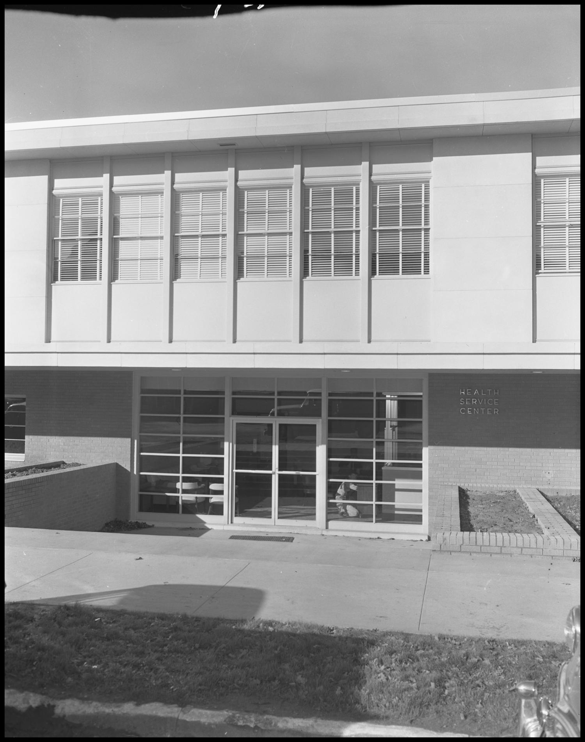 Grayscale photo of third on-campus hospital